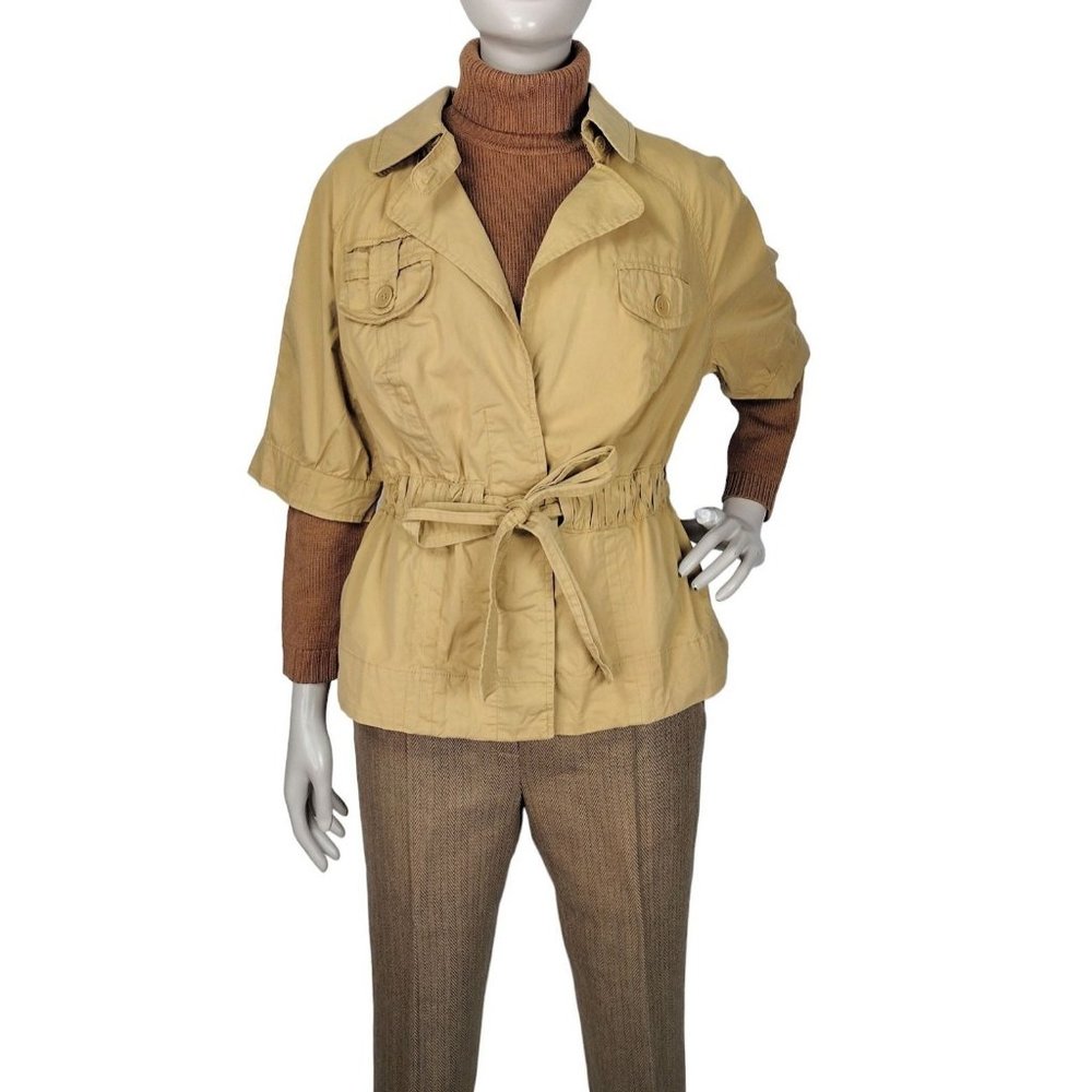 Lane Bryant Khaki Half Sleeve Belted Collared Safari Top Jacket Shacket …